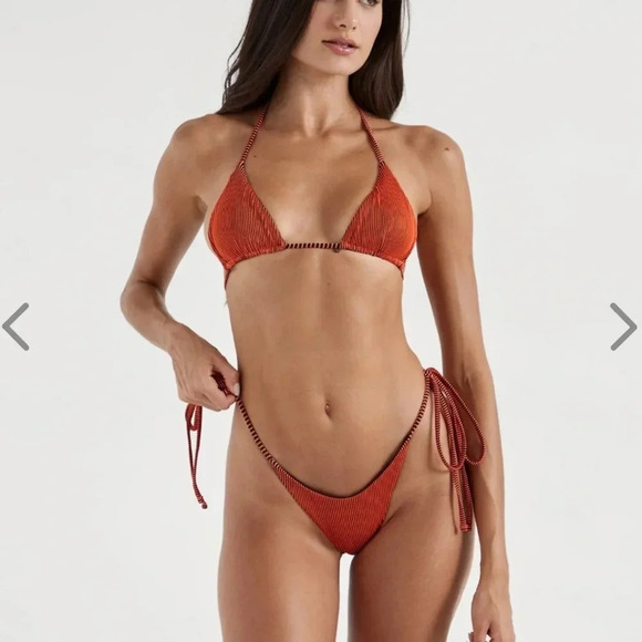 OneOne Swimwear Other - NWT OneOne Swimwear Bikini SET Ariel Flame Red Black Ribbed Triangle NEW Sexy